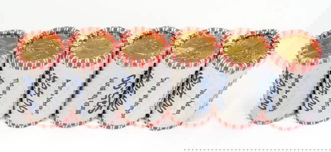 Six (6) $25 Bank Rolls Presidential Dollars $150 Face Value: Six (6) $25 bank rolls of Presidential Dollars: George Washington, John Adams,Thomas Jefferson, Martin Van Buren, James A. Garfield, Lyndon B, Johnson. $150 Face Value.