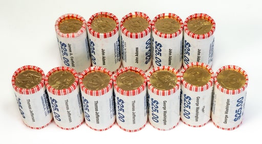 Twelve (12) $25 Bank Rolls Presidential Dollars $300 Face Value