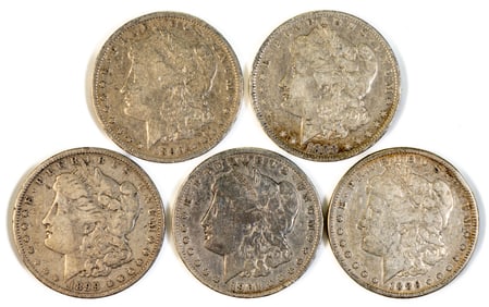 Five (5) Morgan Silver Dollars