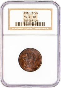 1806 1/2 Cent Large w/Stems NGC MS 61 BN