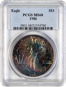 1986 $1 Silver Eagle PCGS MS68 Toned