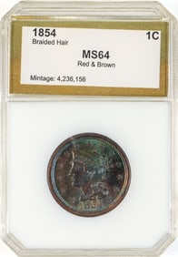 1854 Braided Hair 1 Cent Graded MS64