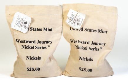 Two (2) $25 Sealed Bags Westward Journey Nickel Series