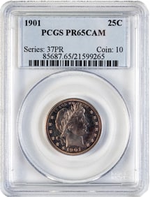 1901 Barber Quarter PCGS PR65CAM Graded