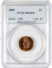 1899 Indian Head Penny PCGS PR65RD Graded