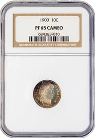 1900 Barber Dime NGC PF 65 CAMEO. Graded