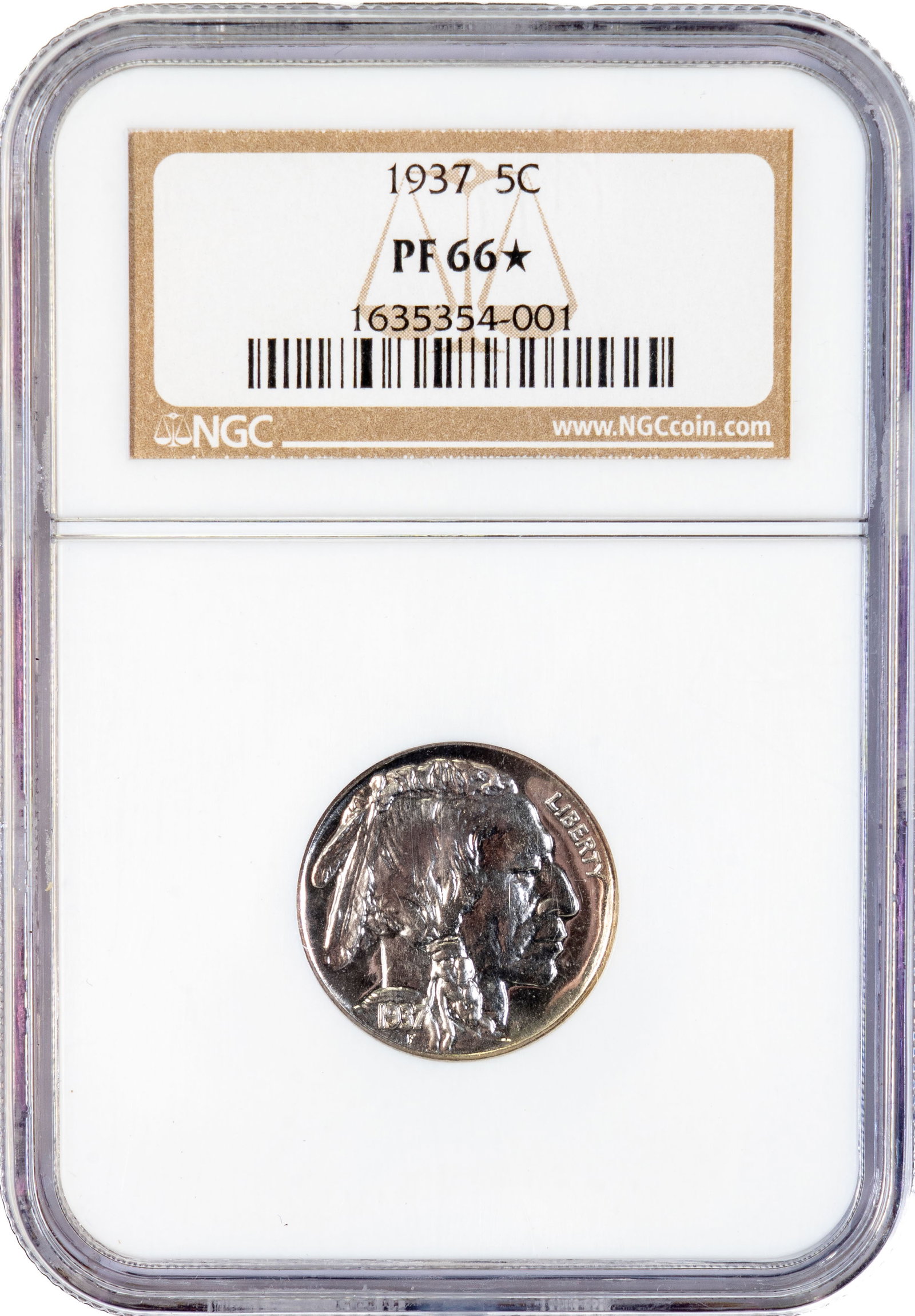 1937 Indian Head Nickel Graded NGC PF 66: One (1)1937 Indian Head Nickel graded NGC PF 66.