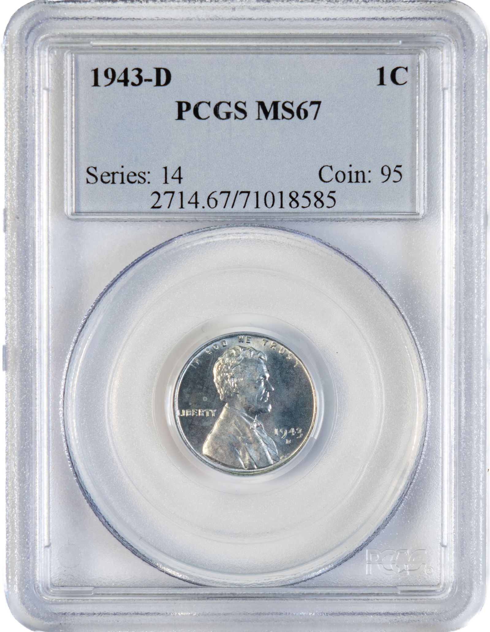1943 D Steel Penny Graded PCGS MS67 (1 of 2)