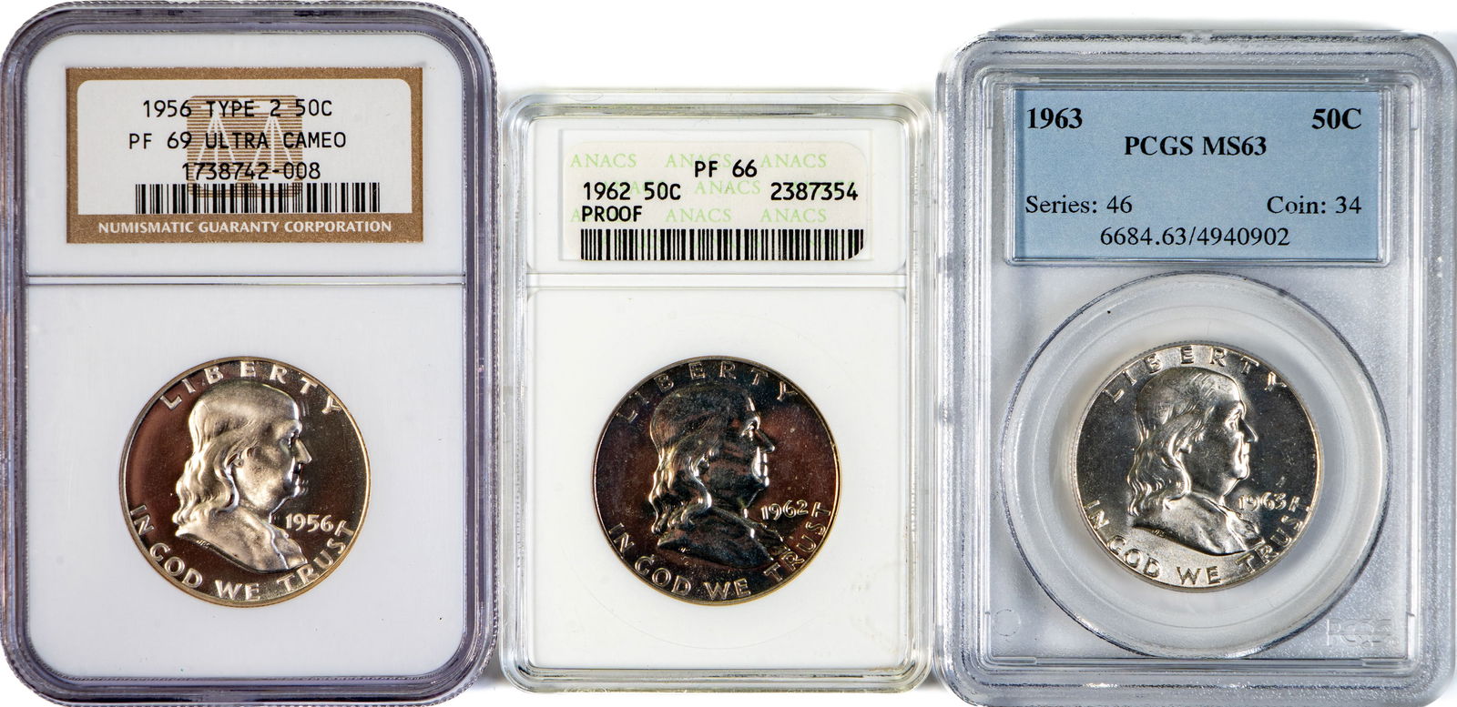 Three (3) Graded Franklin Half Dollar Coins (1 of 2)