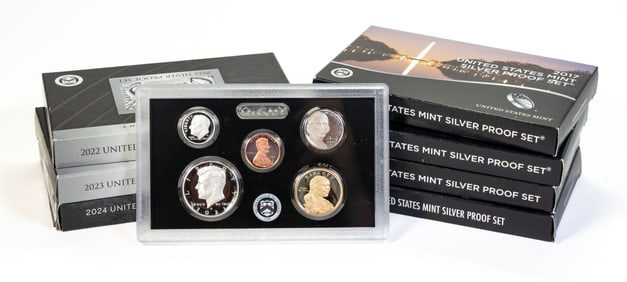Eight (8) US Mint Silver Proof Sets 2017-2024