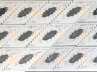 Twelve (12) Buffalo Nickels F & VF 1935-1937