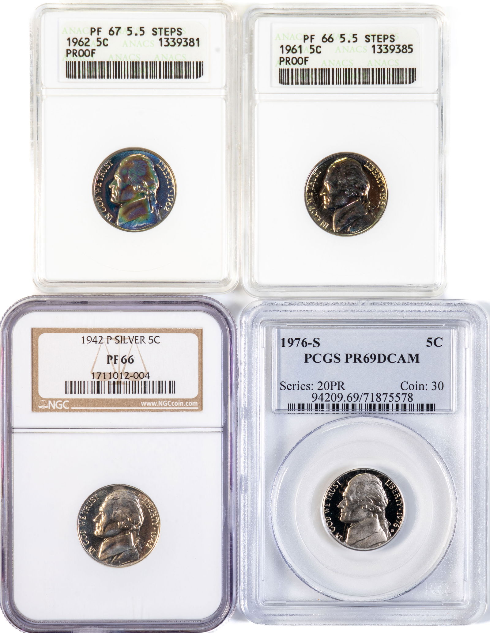 1942 P Silver Nickel NGC PF 66 & 3 Graded Nickels (1 of 2)