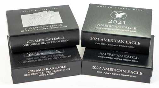 Four (4) US Mint America Eagle One Ounce Silver Proof Coins