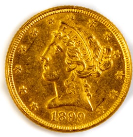 US 1899 $5.00 Liberty Head Gold Coin