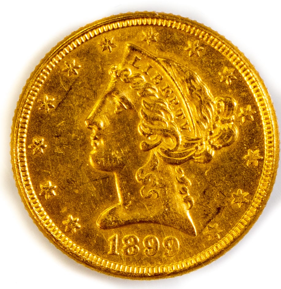 US 1899 $5.00 Liberty Head Gold Coin (1 of 2)