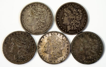 Five (5) Morgan Silver Dollars Mixed Dates