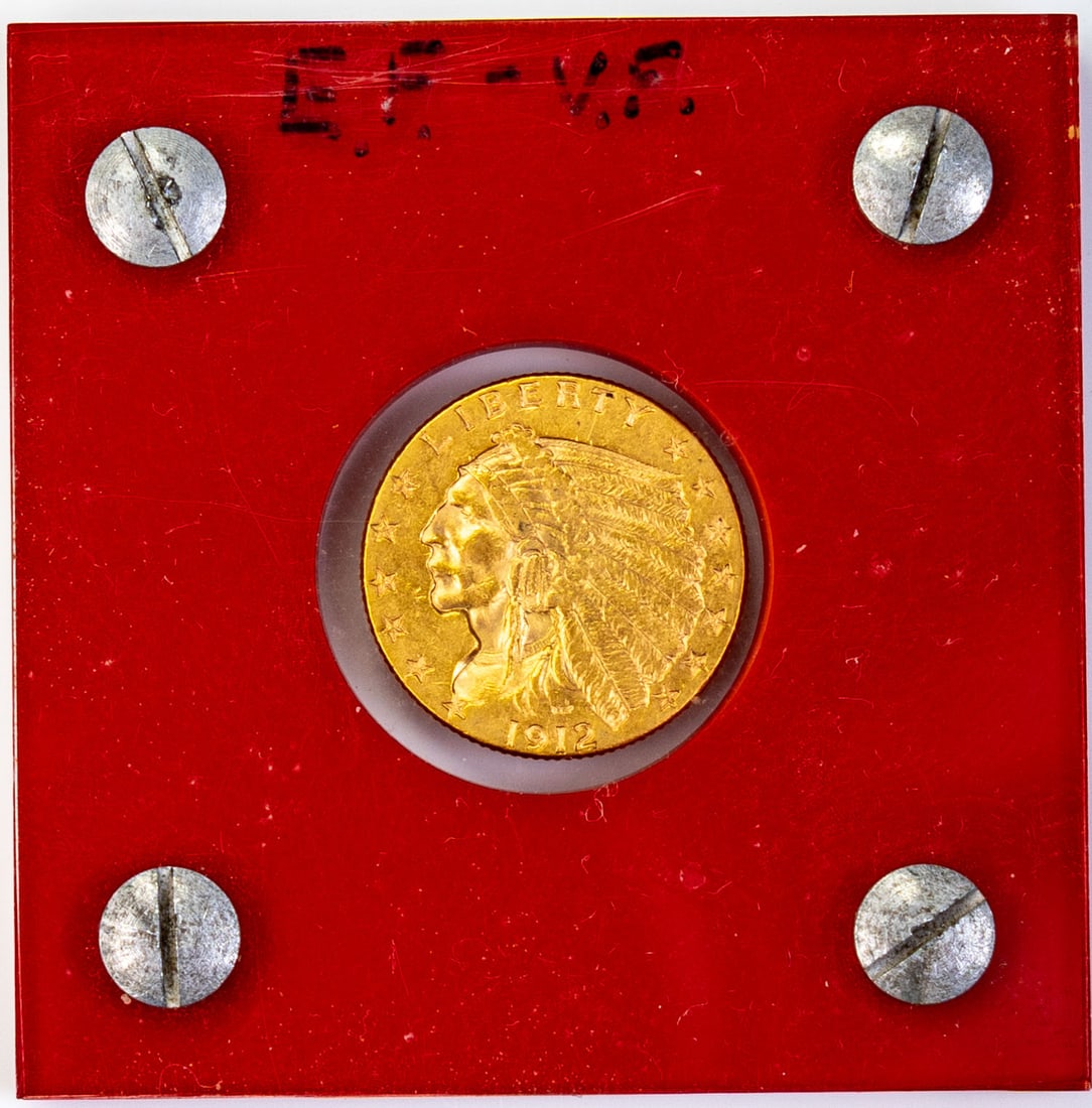 1912 US $2.50 Indian Head Gold Coin: One (1) 1912 US $2.50 Indian Head Gold Coin.