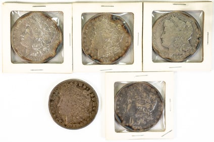 Five (5) Morgan Silver Dollars Mixed Dates