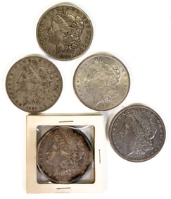 Five (5) Morgan Silver Dollars inc 1885 S