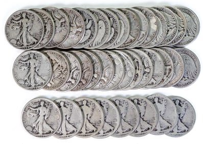 Thirty-Seven (37) US Walking Liberty Half Dollars