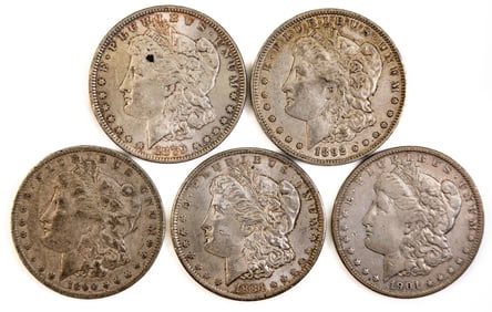 Five (5) Morgan Silver Dollars Mixed Dates