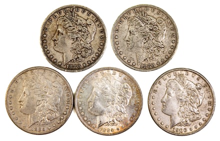 Five (5) Morgan Silver Dollars Mixed Dates