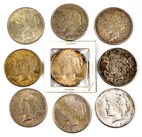 Nine (9) Liberty Peace Silver Dollars inc 1928