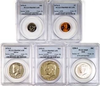 Five PCGS GRADED COINS Mixed Denominations