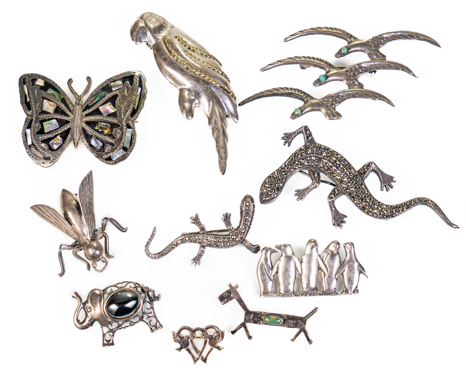 Ten (10) Sterling Silver Animal Pins (1 of 3)