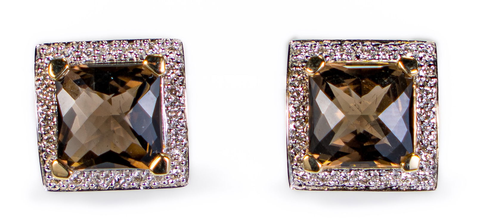 14k Gold, Diamond & Smoked Quartz Earring Studs (1 of 4)