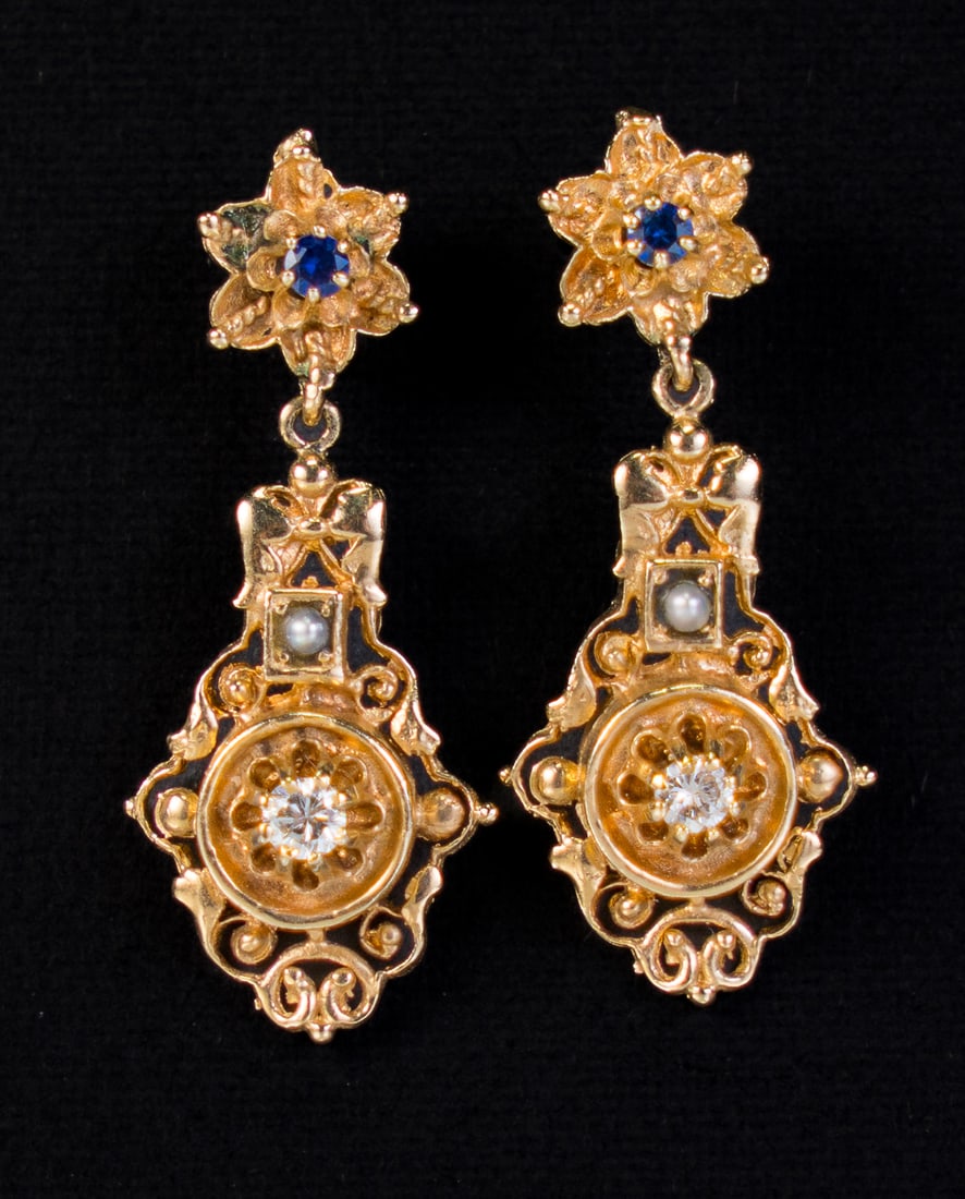 14k Gold, Diamond & Sapphire Earrings (1 of 3)