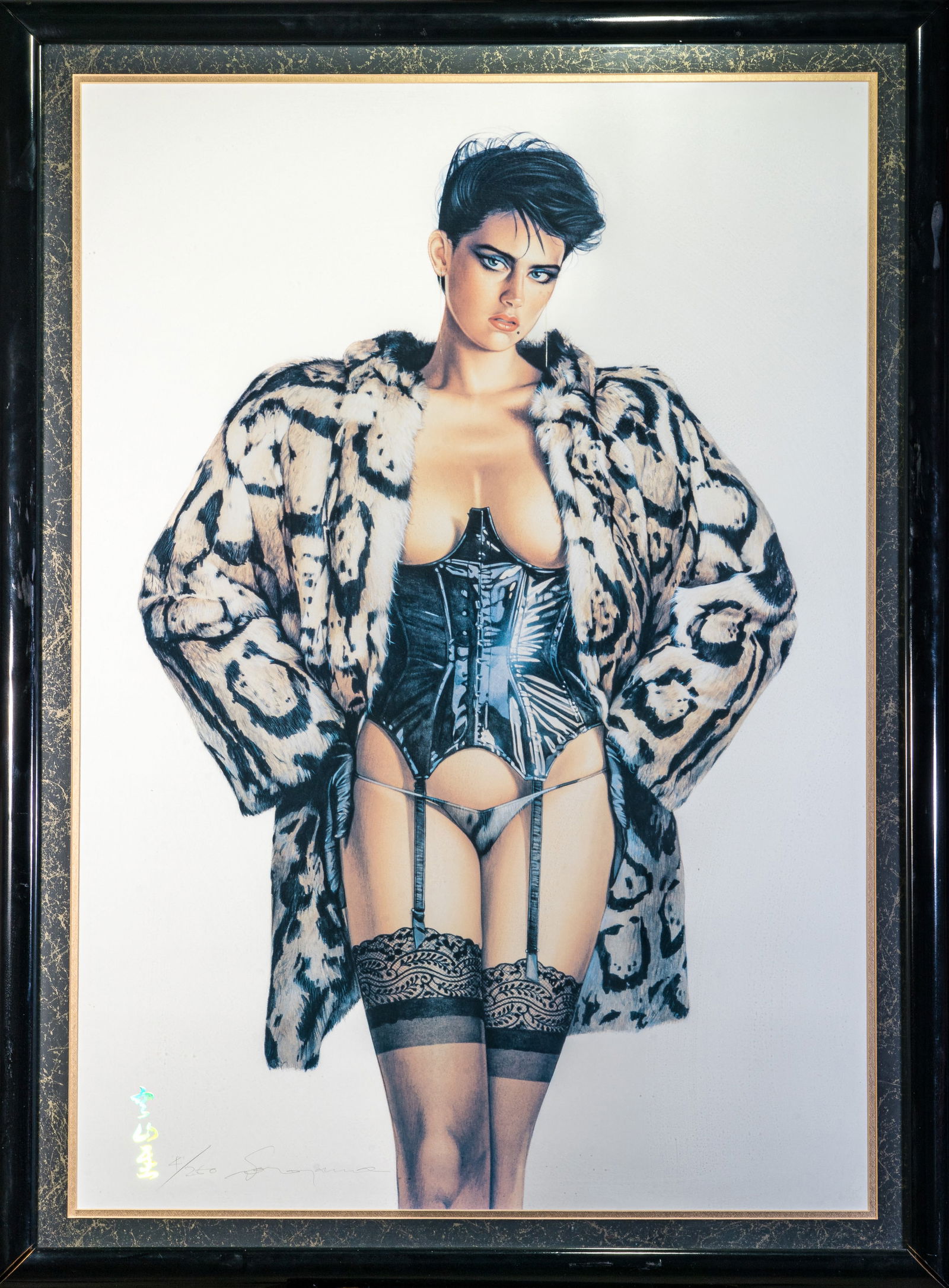 Hajime Sorayama (Japanese, b. 1947) Large Format Lithograph 4/250: Hajime Sorayama (Japanese, b. 1947.) Large format offset lithograph. Hand-signed in pencil at lower-right "Sorayama 4/250" View size: 37.5 x 26 in. Plastic frame and matted under glass.