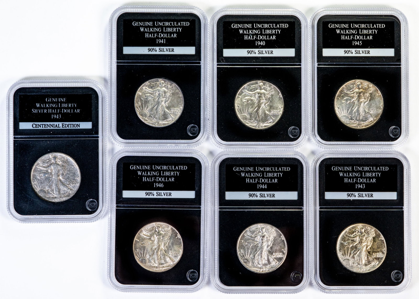 Seven (7) Pcs Graded Uncirculated Walking Liberty Half Dollars (1 of 3)