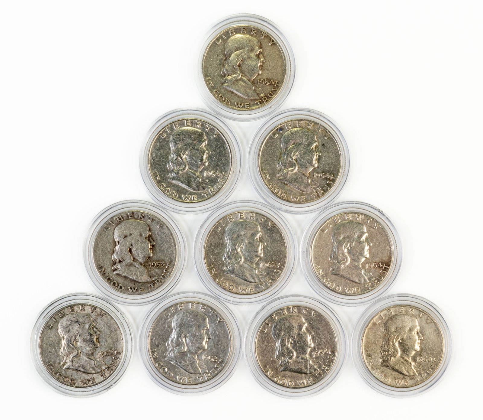 Ten (10) Franklin Half Dollars (1 of 3)