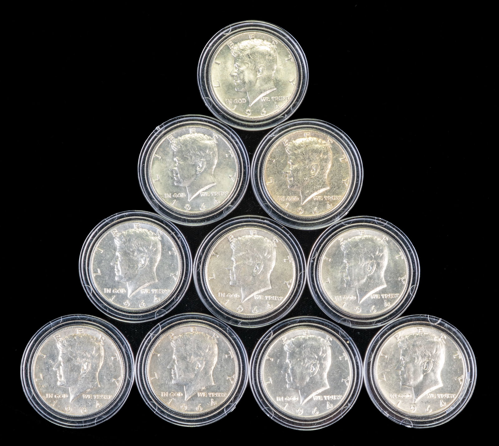 Ten (10) 1964 Kennedy Half Dollars 90% Silver (1 of 2)