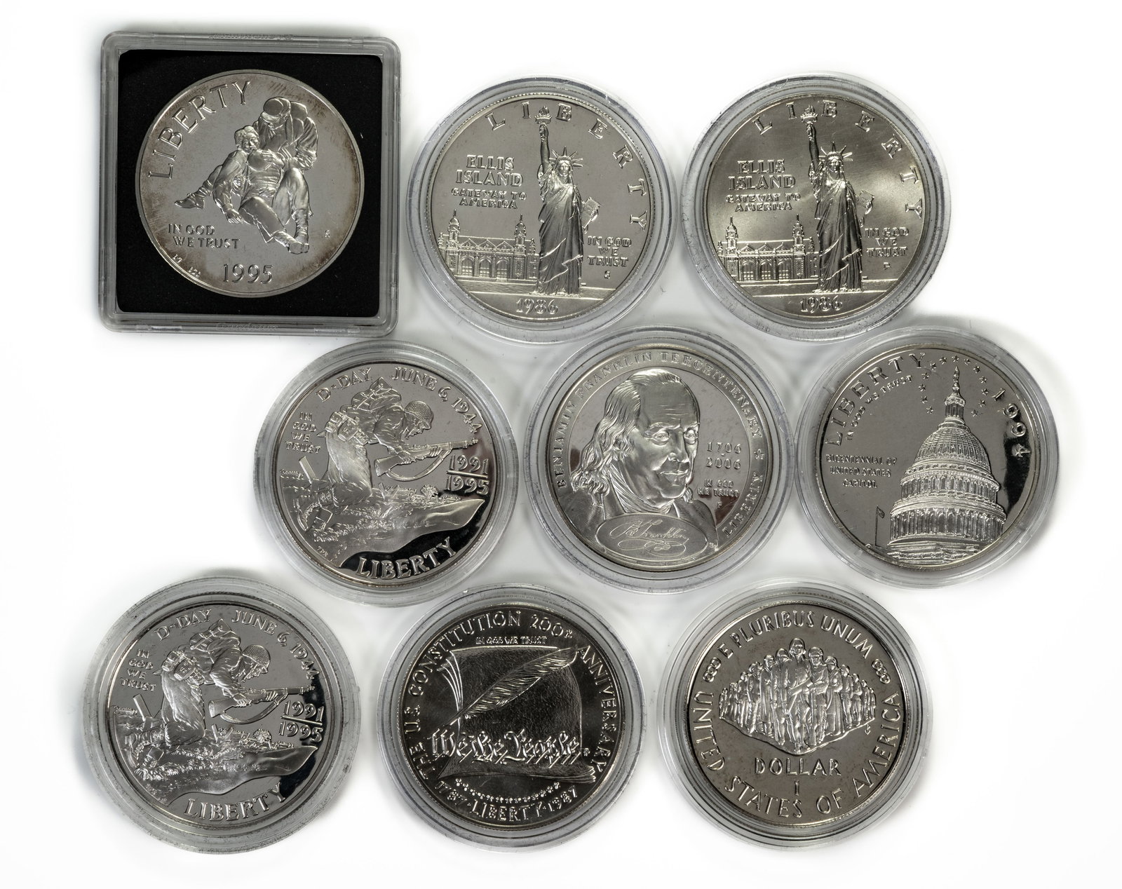 Nine (9) US Commemorative 90% Silver Dollars (1 of 4)