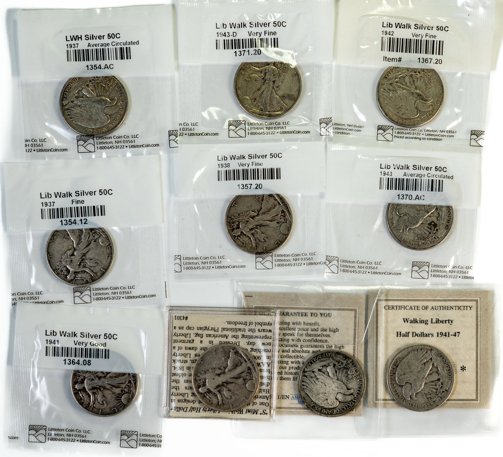 Ten (10) Walking Liberty Half Dollars (1 of 4)