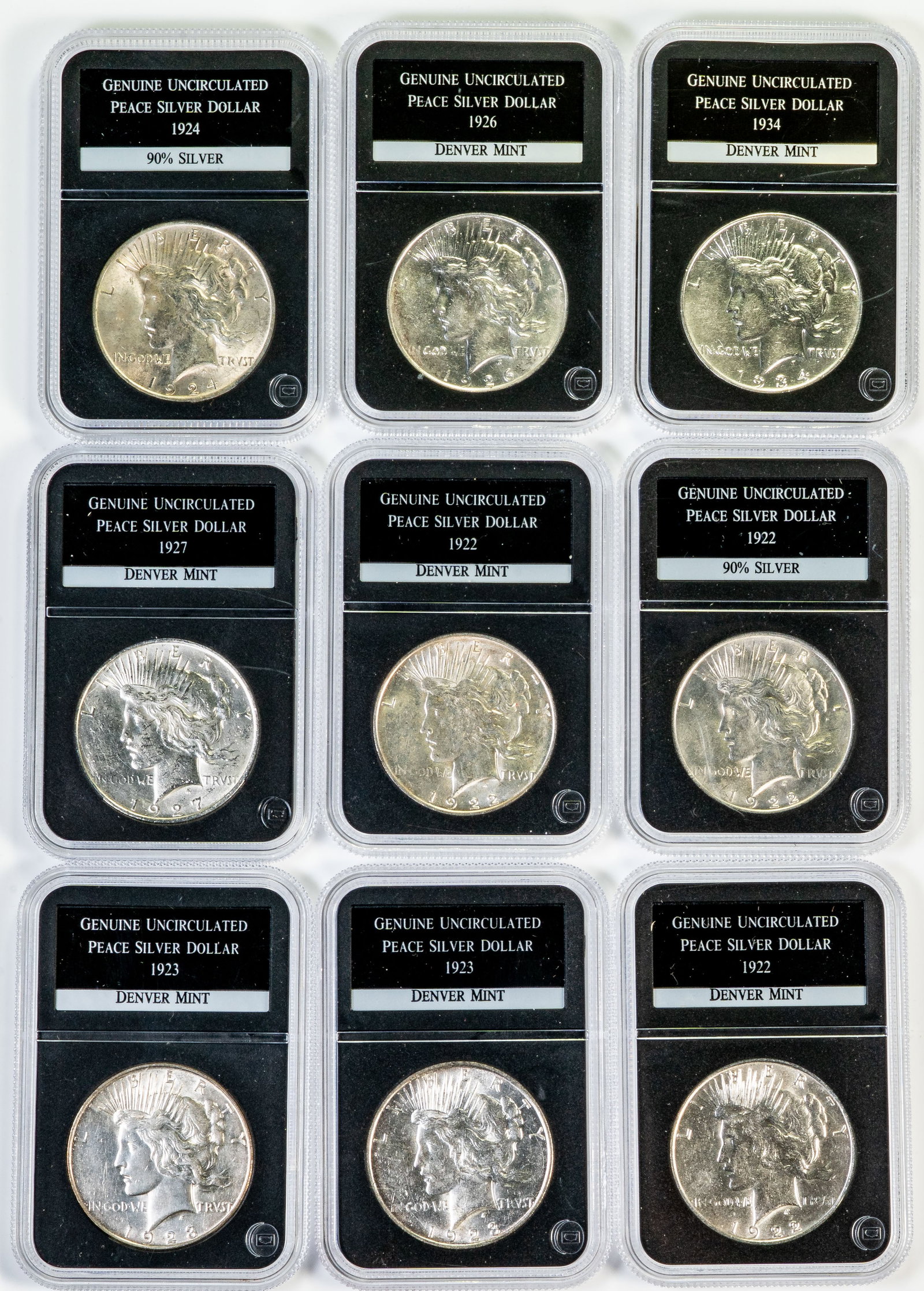 Nine (9) Pcs Graded Uncirculated Liberty Peace Dollars (1 of 6)