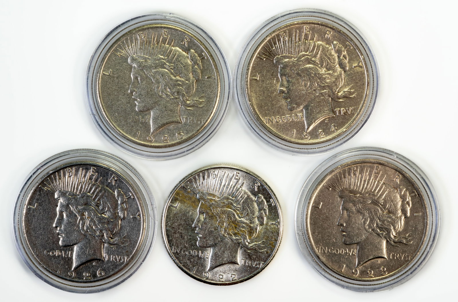 Five (5) Liberty Peace Dollars (1 of 4)