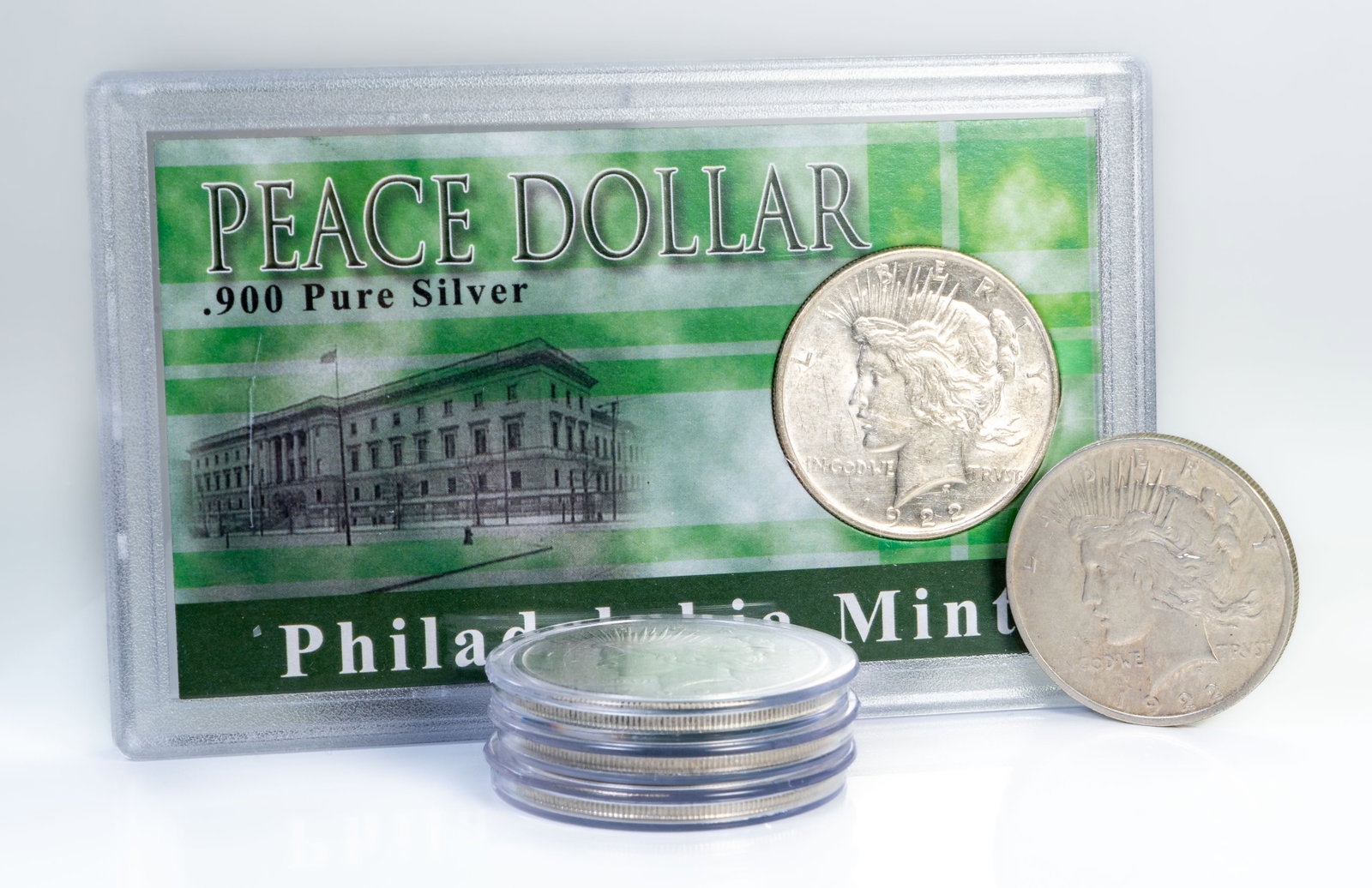 Five (5) Liberty Peace Silver Dollars: Five (5) Liberty Peace silver dollars, 90% silver. Years: two (2) 1922, 1923 S, 1925, 1926 S