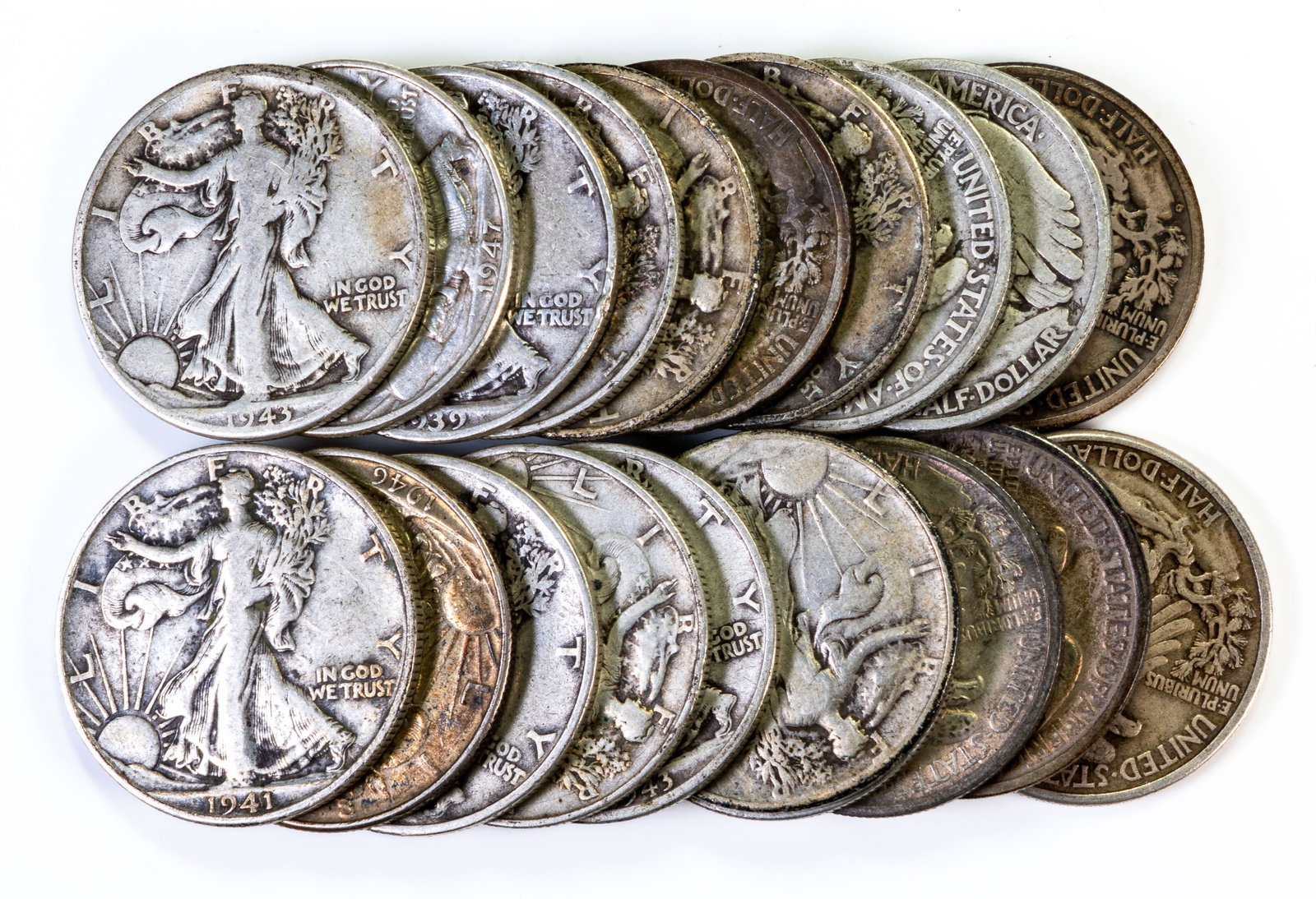 Twenty (20) Walking Liberty Silver Half Dollars $10 FV (1 of 2)
