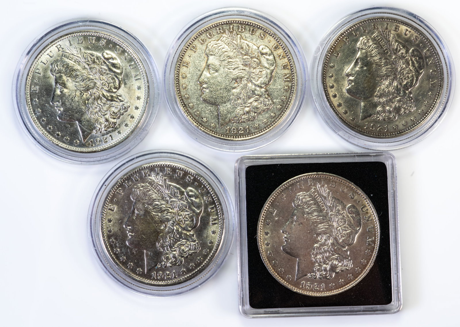 Five (5) Morgan Silver Dollars All 1921 (1 of 3)
