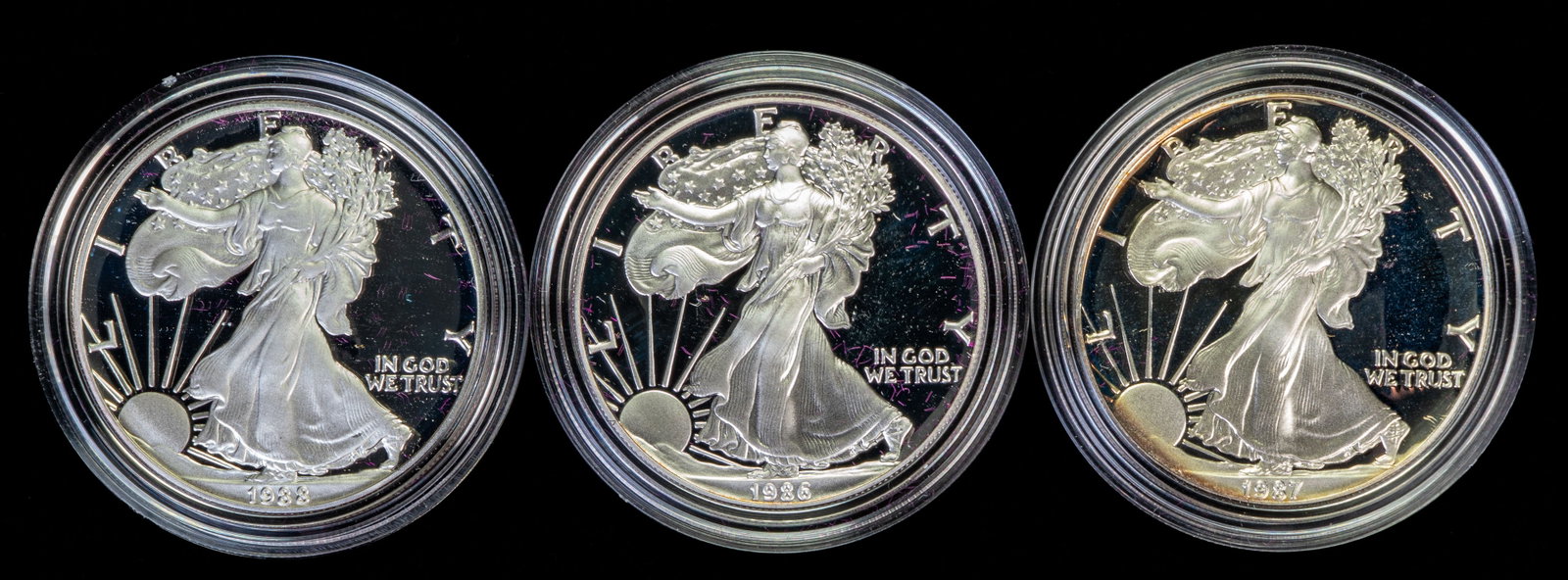 Three (3) American Eagle Siver Proof Coins 1986 87 88 (1 of 5)
