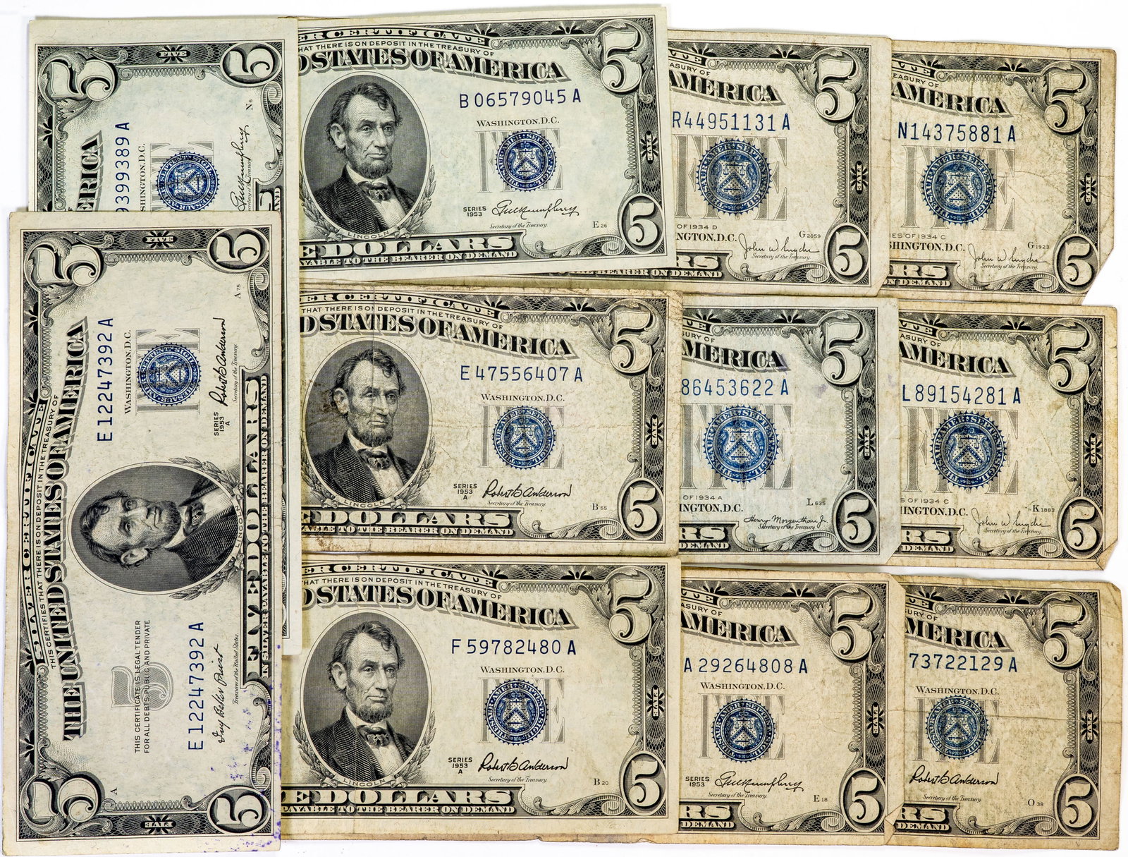 Nineteen (19) Silver Certificates $5 And $1 (1 of 3)