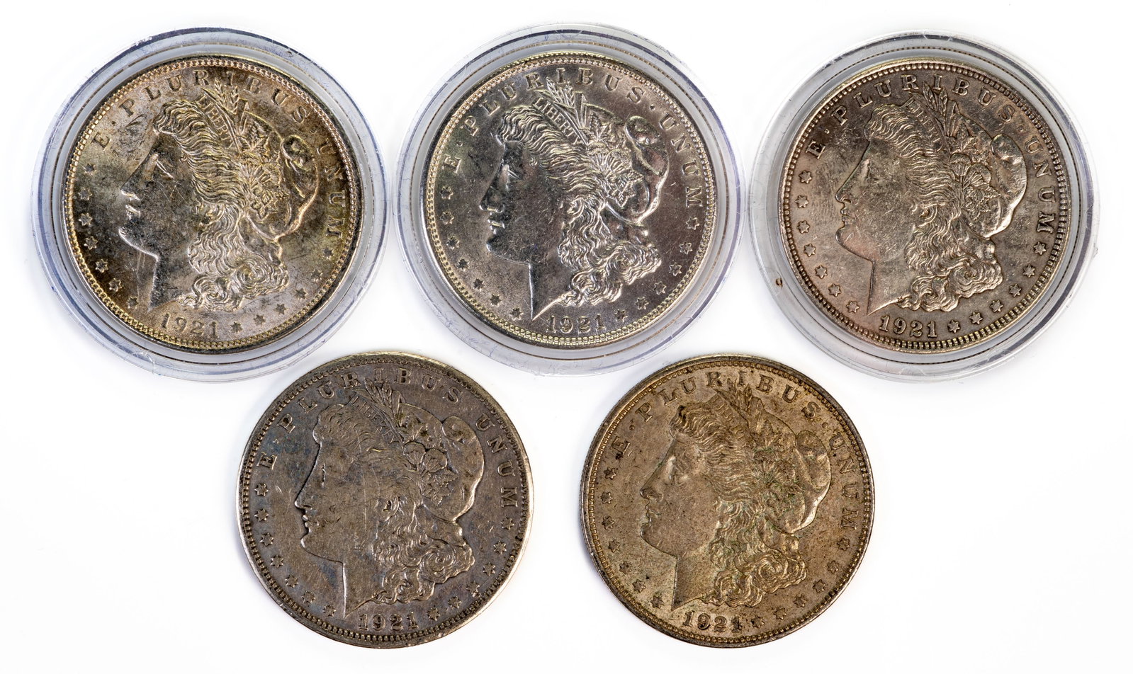Five (5) Morgan Silver Dollars All 1921 (1 of 3)