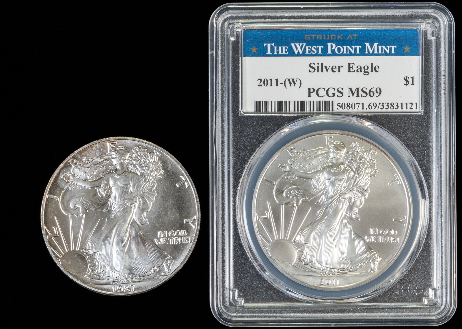 Two (2) Silver Eagles $1 1887 & 2011 W (1 of 2)