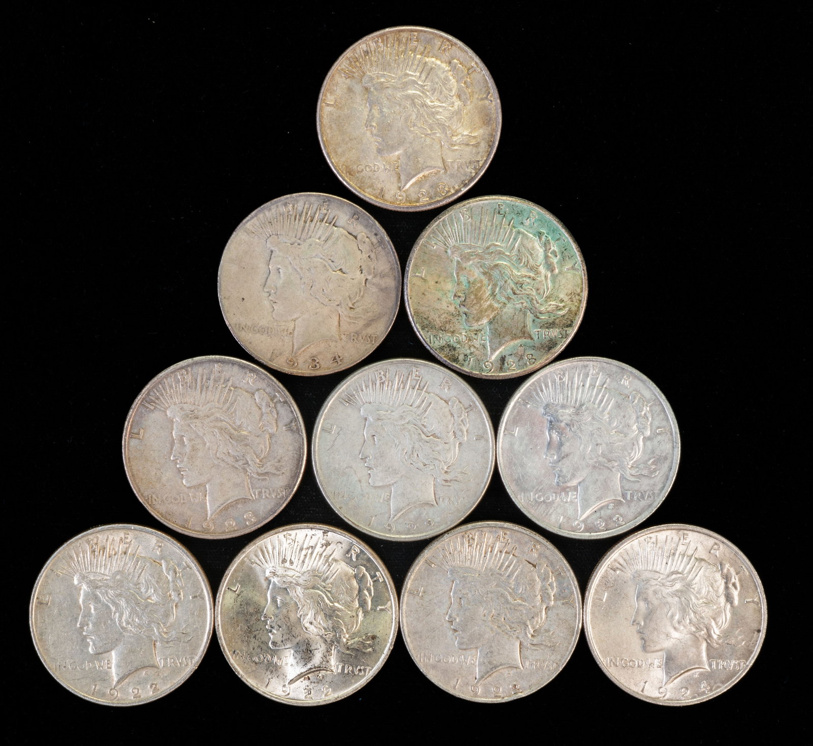 Ten (10) Liberty Peace Dollars Mixed Dates (1 of 2)