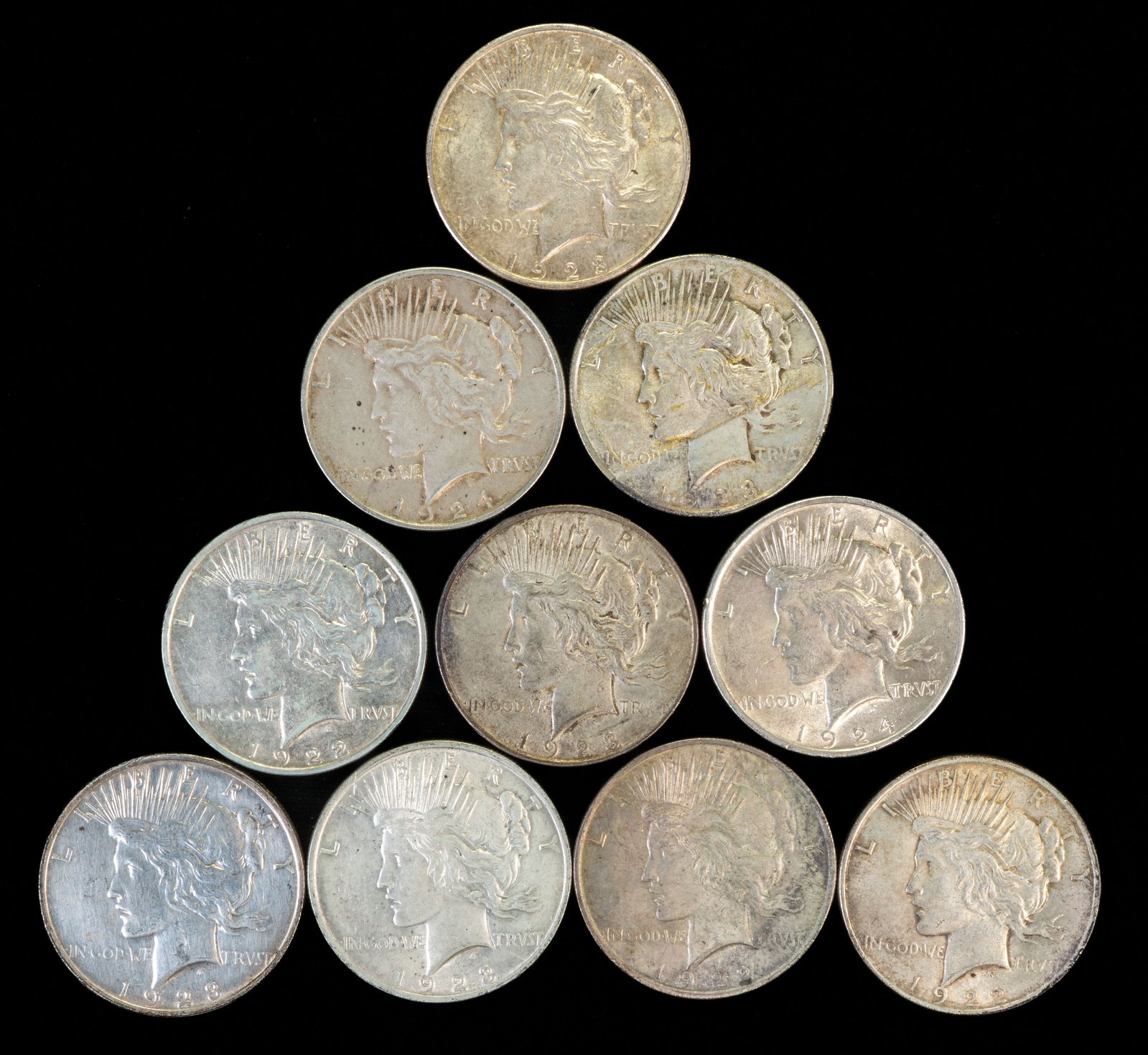 Ten (10) Liberty Peace Dollars Mixed Dates (1 of 2)