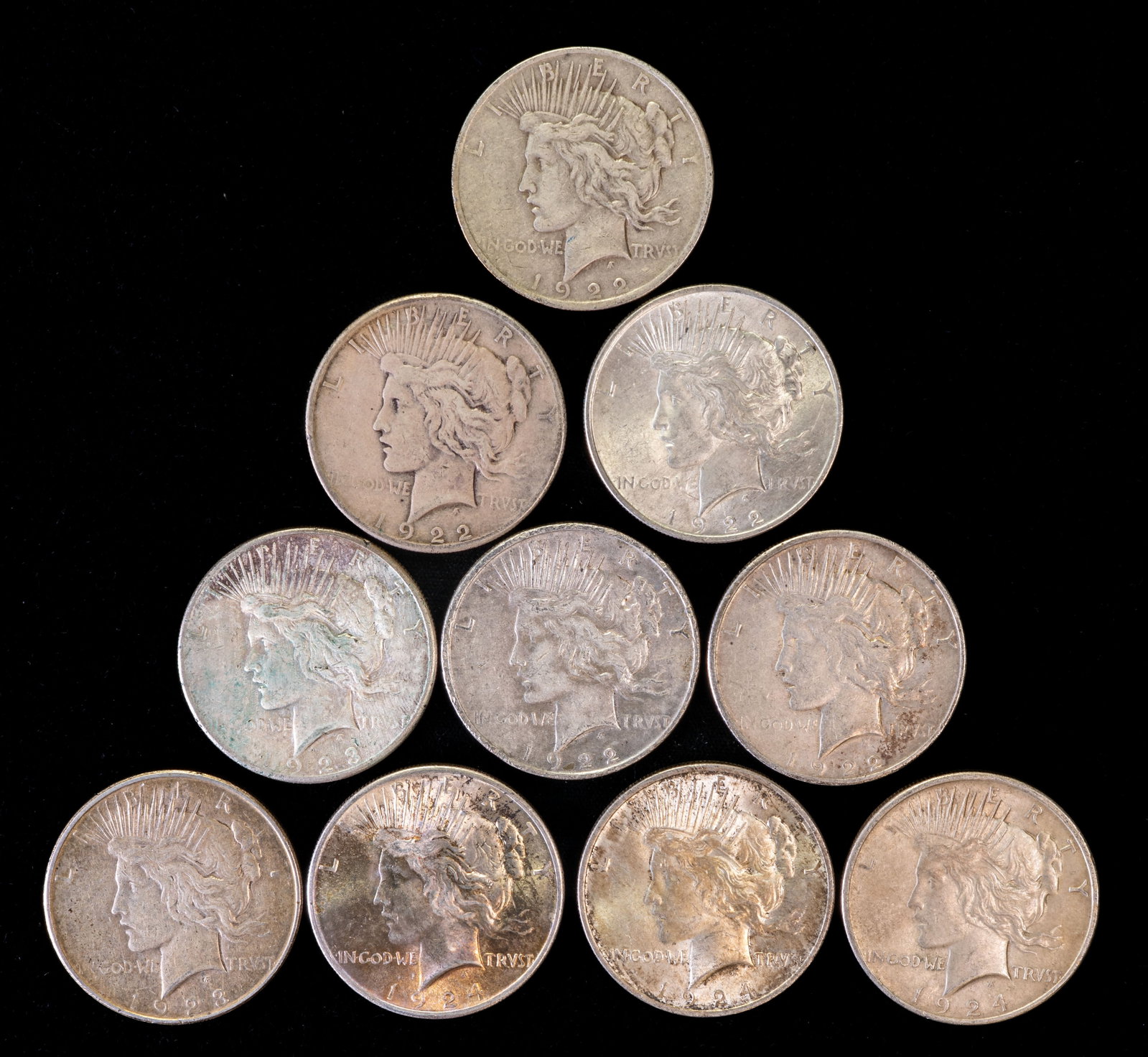 Ten (10) Liberty Peace Silver Dollars Mixed Dates (1 of 2)