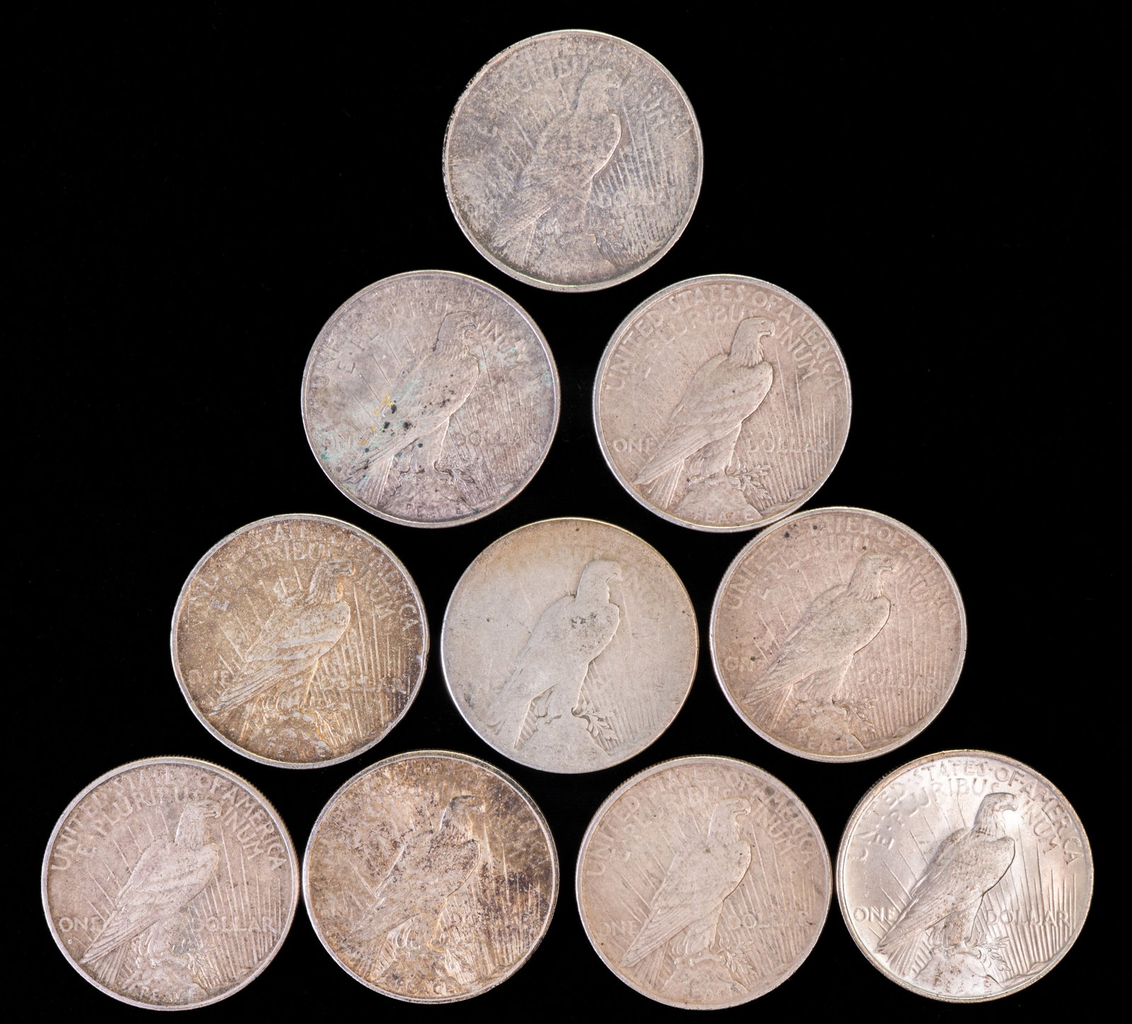 Ten (10) Liberty Peace $1 Silver Coins Mixed Dates (1 of 3)